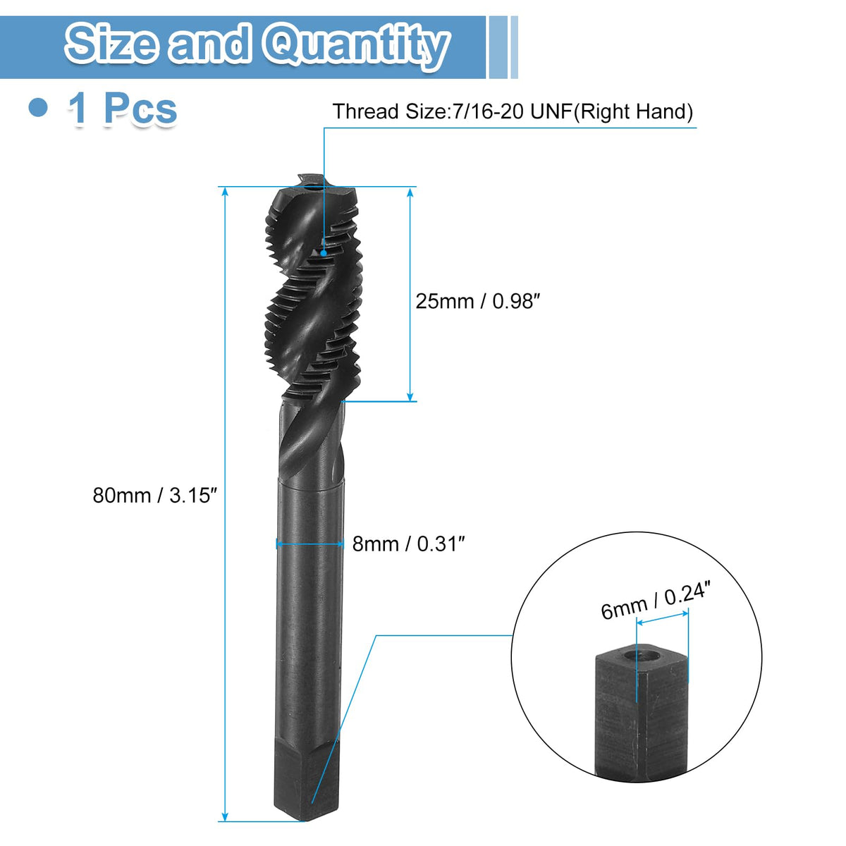 uxcell Spiral Flute Thread Taps 7/16-20 UNF 2B Machine Threading Tap Bit, Nitrided Coated Screw Tapping Repair Tool, M2 High-Speed Steel (HSS)