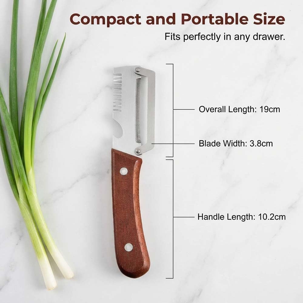 2-Pack Multifunctional Vegetable Peeler, 3 in 1 Kitchen Peeler with Wooden Handle, Grater & Bottle Opener for Potato
