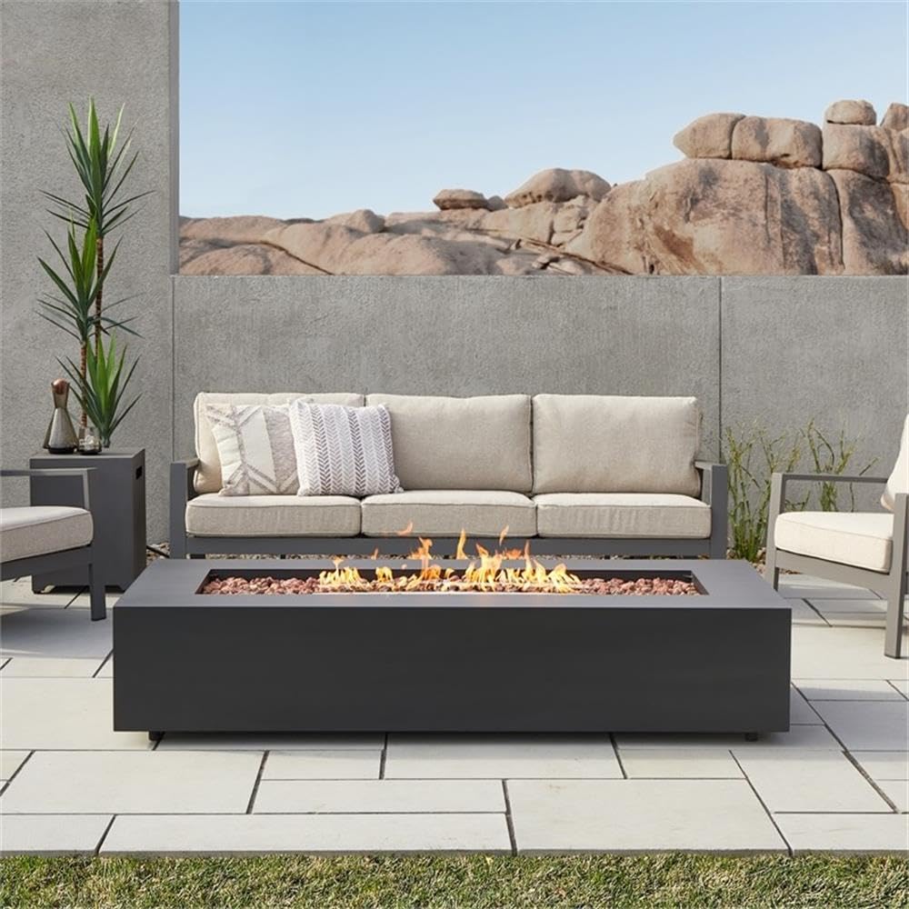 Aegean 70in Rectangle Fire Pit Table, Black