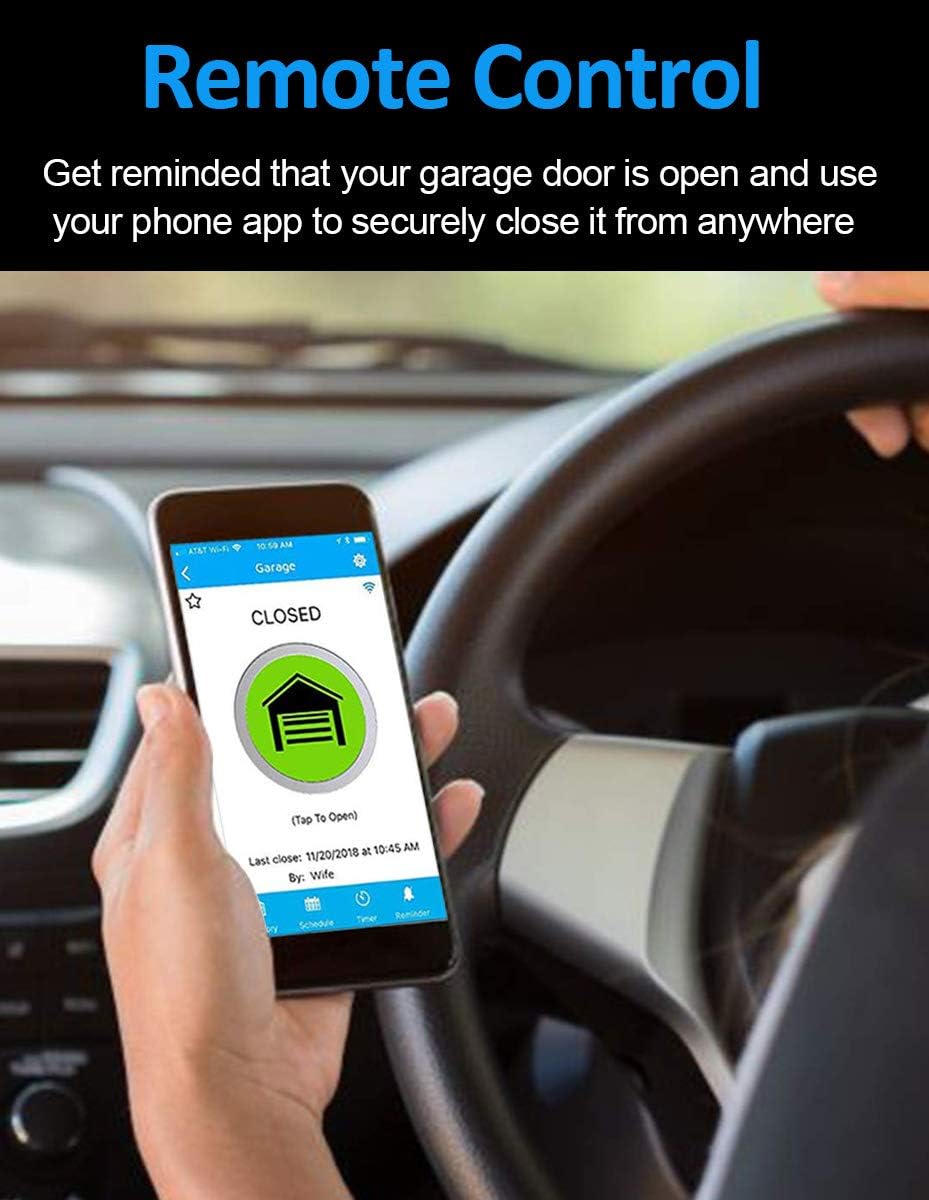 Smart WiFi Garage Door Opener Remote Controller, Smartphone App Control, Compatible with Alexa, Google Assistant and