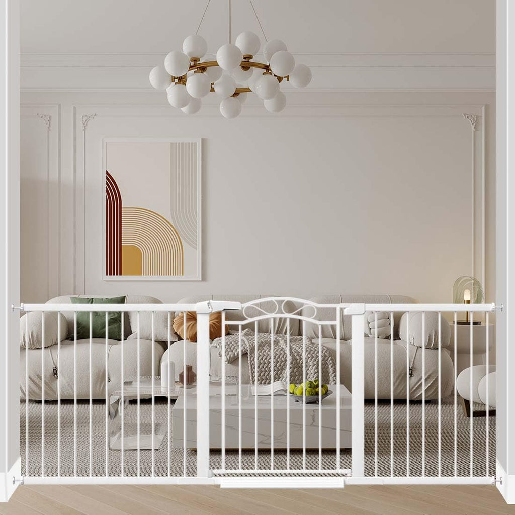 81.9-84.6" Extra-Wide No-Drill Pressure-Mounted Pet & Child Safety Gate with Dual-Lock Walk-Through Swing Door for Stairs, Hallways & Wide Doorways