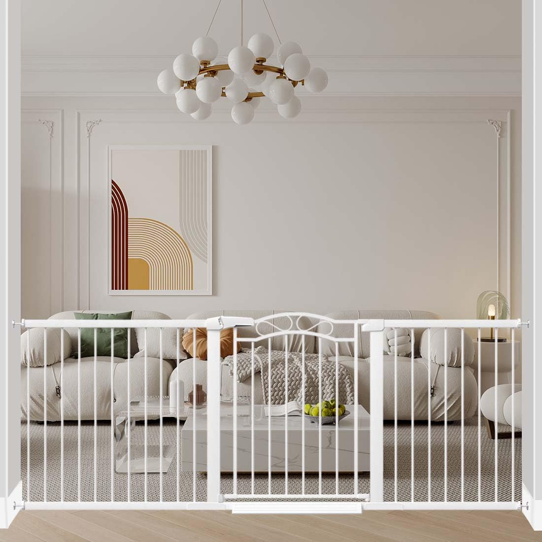 81.9-84.6" Extra-Wide No-Drill Pressure-Mounted Pet & Child Safety Gate with Dual-Lock Walk-Through Swing Door for Stairs, Hallways & Wide Doorways