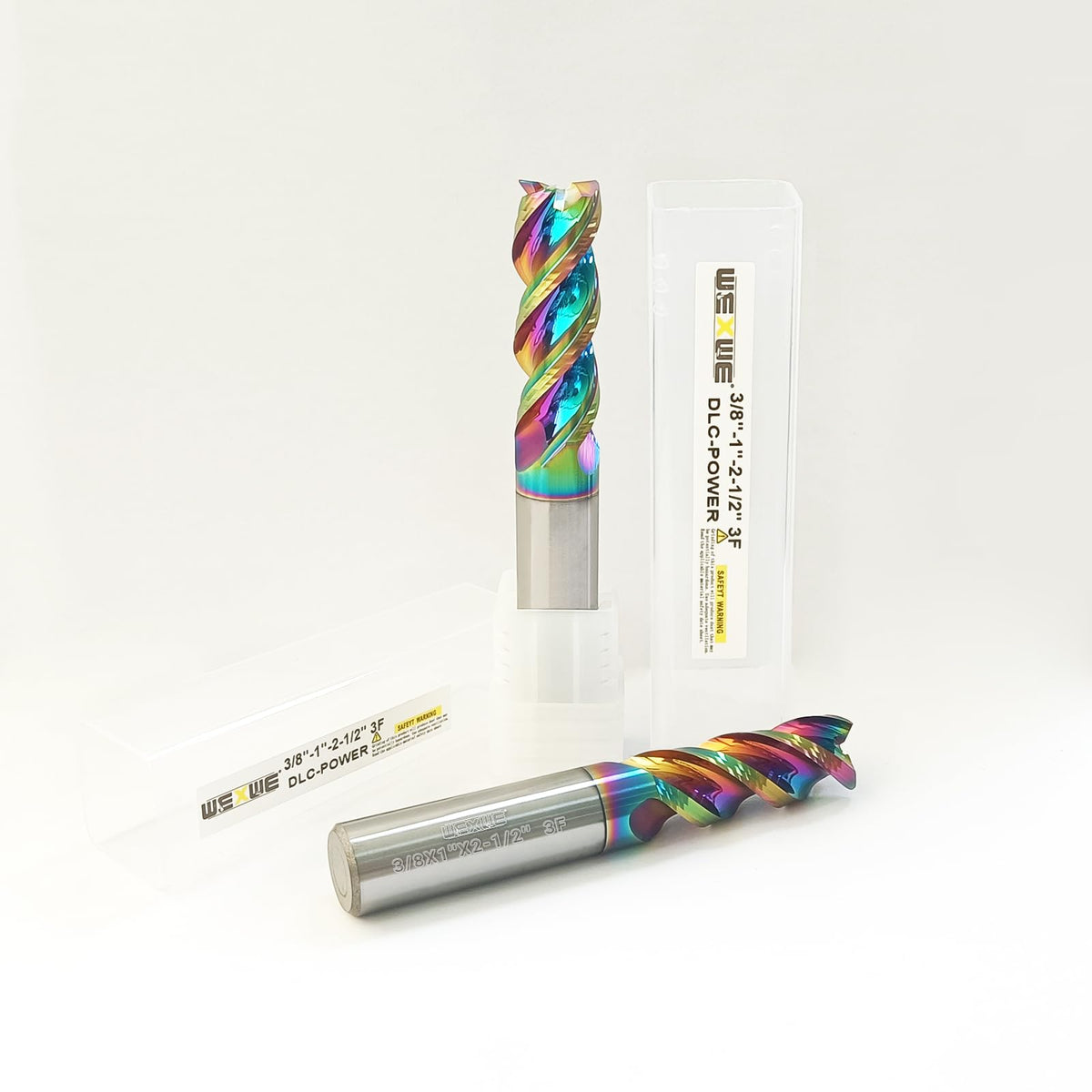 WEXWE Tools DLC Series Carbide Square End Mill, Diamond-Like Coating, End Mill for Aluminum, Copper, Magnesium Alloys, High Silicon Aluminum, Composite Materials,3 Flute,3/8 Shank(.375(3/8)", 2pcs)