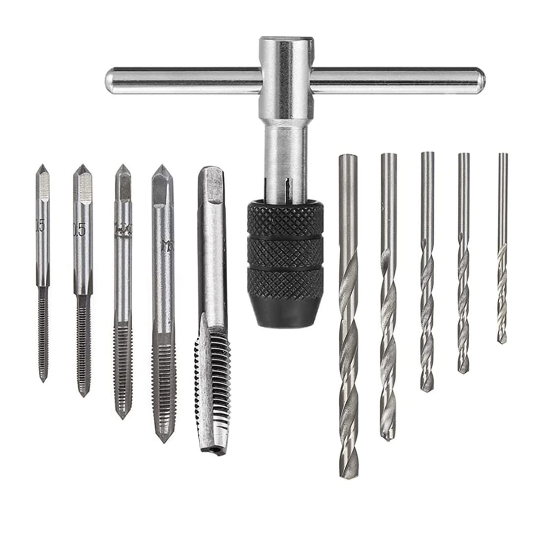 T-Handle Tap Wrench Kit with 5pcs M3 M4 M5 M6 M8 Machine Thread Taps Set