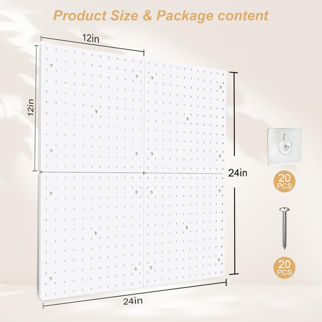 Plastic Pegboard Wall Organizer Kit, 12x12, 4 Pack, White