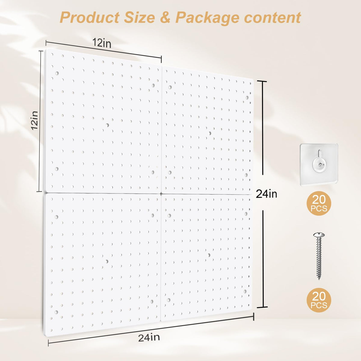 Plastic Pegboard Wall Organizer Kit, 12x12, 4 Pack, White