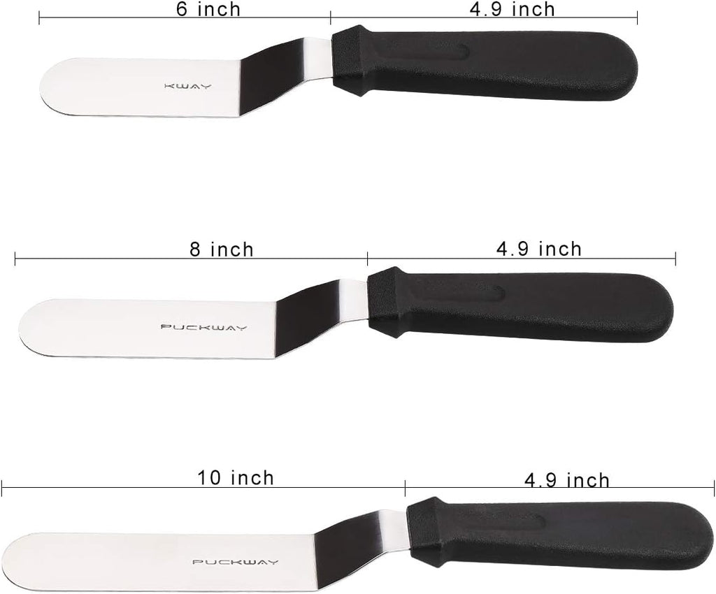 Offset Frosting Cake Knife set of 3 Black 6 8 & 10 Inch Angled Icing Spatula for Decorating