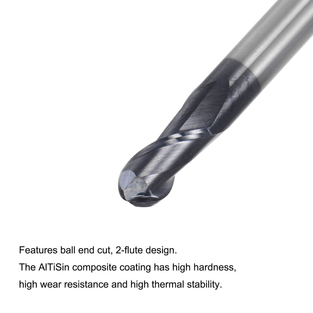 uxcell Ball Nose End Mill 3mm Tip Radius Solid Carbide AlTiSin Coated CNC Router Bits 2 Flute Spiral Milling Cutter HRC45 with 6mm Shank 100mm (4-inch) Length
