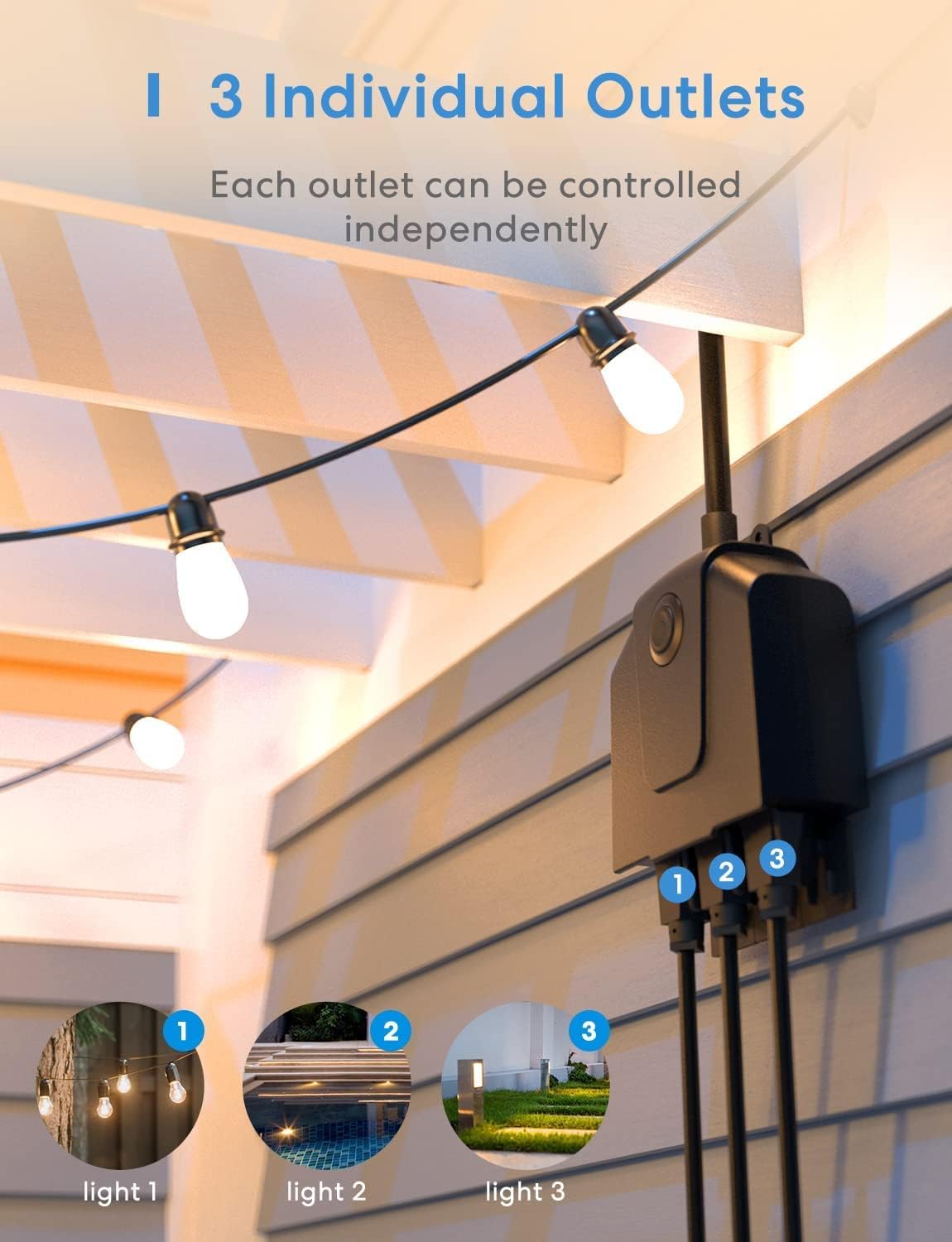 Outdoor Smart Plug, 3 Independent Sockets, Apple HomeKit Compatible | Weather Resistance, Remote Control &