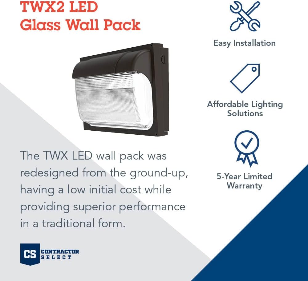 Lithonia Lighting 13" LED Wall Pack Outdoor Light Fixture, Building Wall Light, Adjustable Lumens, 5000K Daylight, MVOLT 120-277V, IP65, Glass Lens, Bronze (TWX2 LED ALO 50K MVOLT DDBTXD)