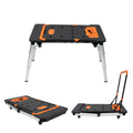 Folding Workbench, 551lbs Capacity, Adjustable Height, Portable Table, Scaffold, Sawhorse, Dolly, Hand Truck with