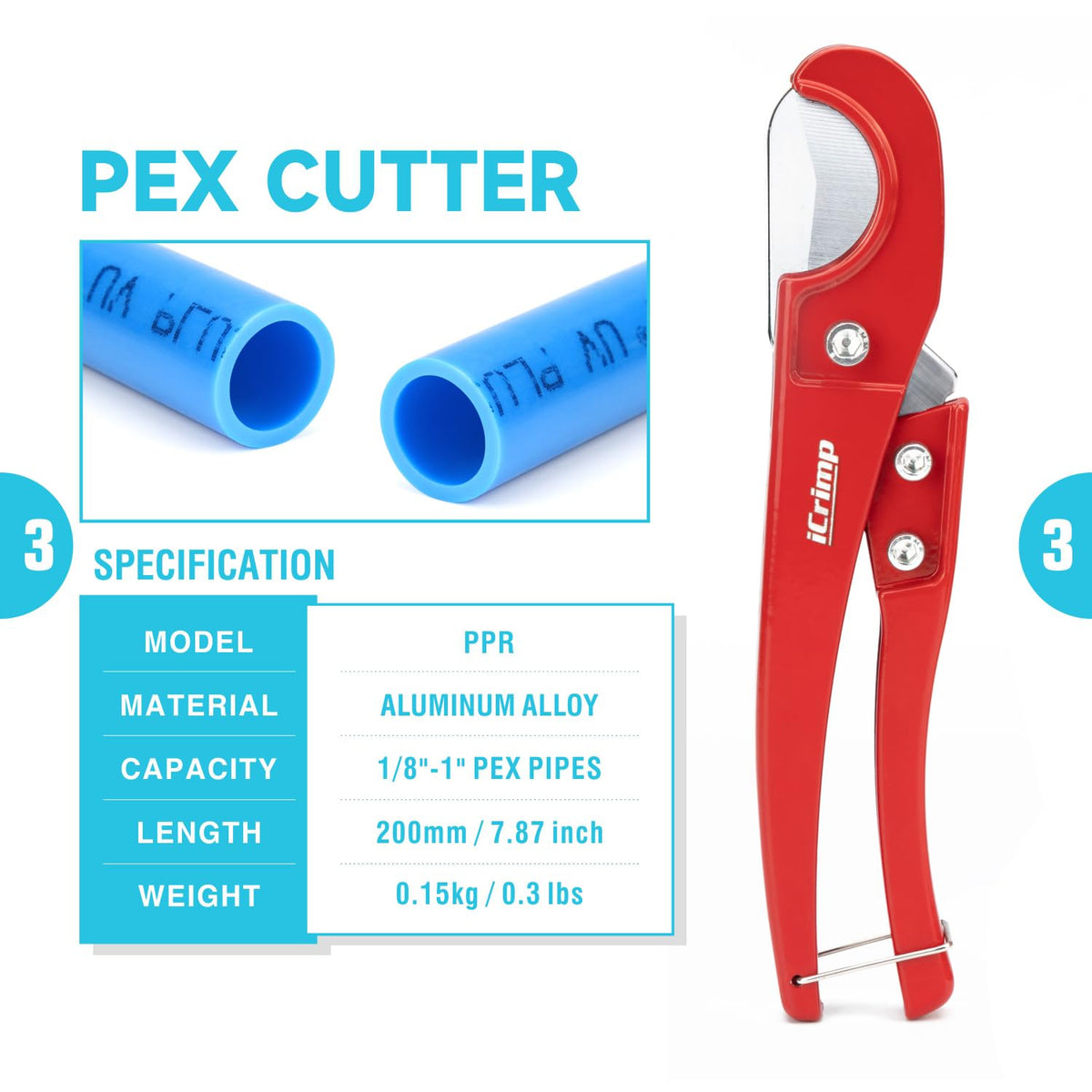 iCrimp Ratcheting Pex Expansion Tool Kit Auto Rotation PEX-a Tubing Expander, with 1/2'', 3/4'', 1'' ProPEX Expansion Heads and PEX Tubing Cutter
