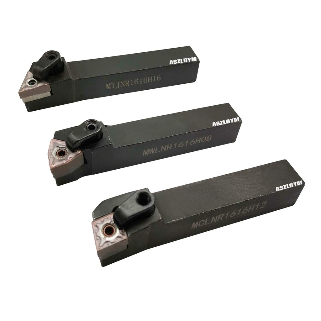 3PCS 5/8" Metal Lathe Excircle Indexable Carbide Turning Tool Holder Bit Set MTJNR1616H16 + MWLNR1616H08 + MCLNR1616H12 With 3pcs wnmg432, cnmg432, tnmg332 Indexable Carbide Inserts