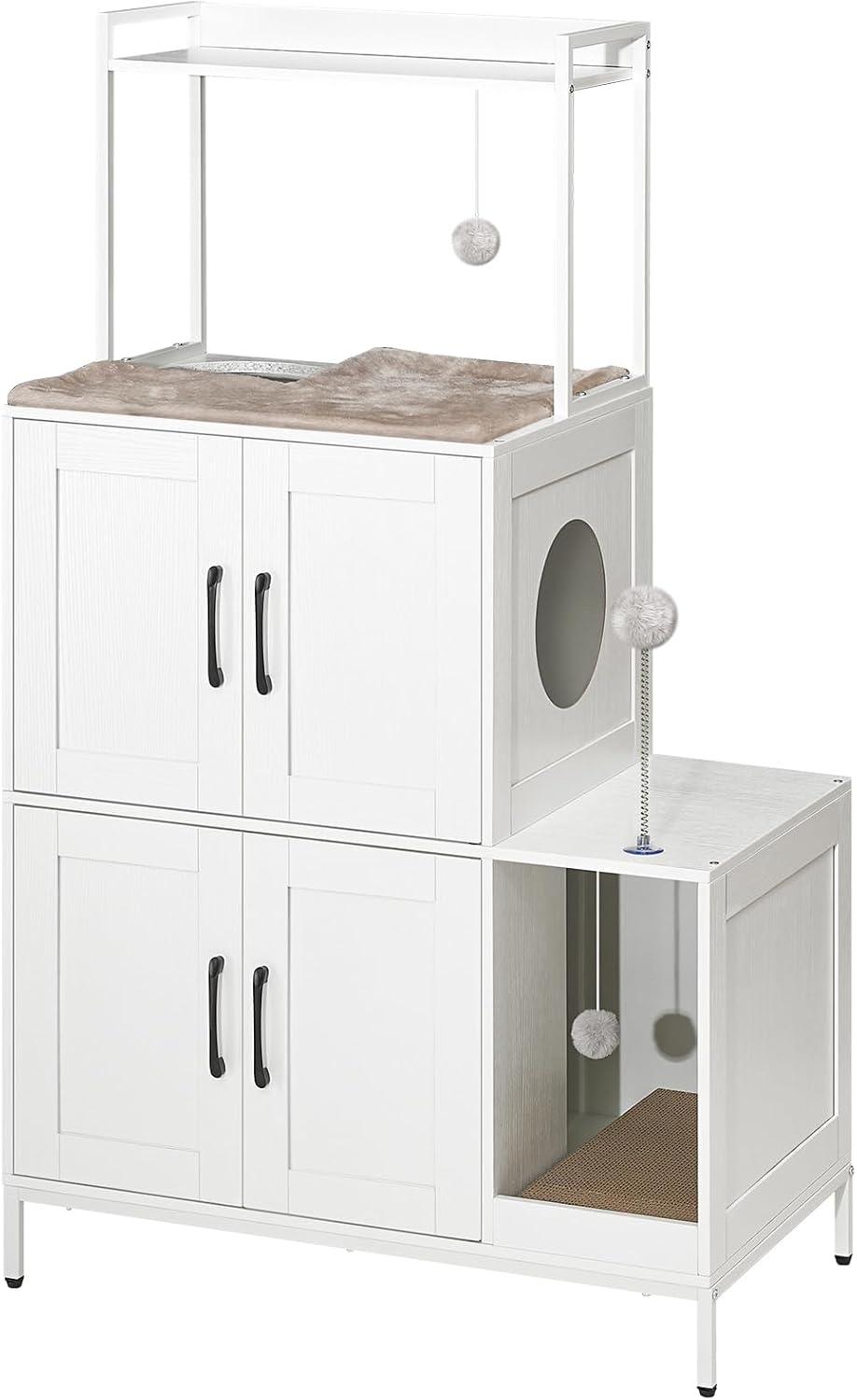 Litter Box Enclosure, Litter Box Furniture with Storage, 2-in-1 Hidden Cat Furniture with Shelf, 2 Dangling Plush
