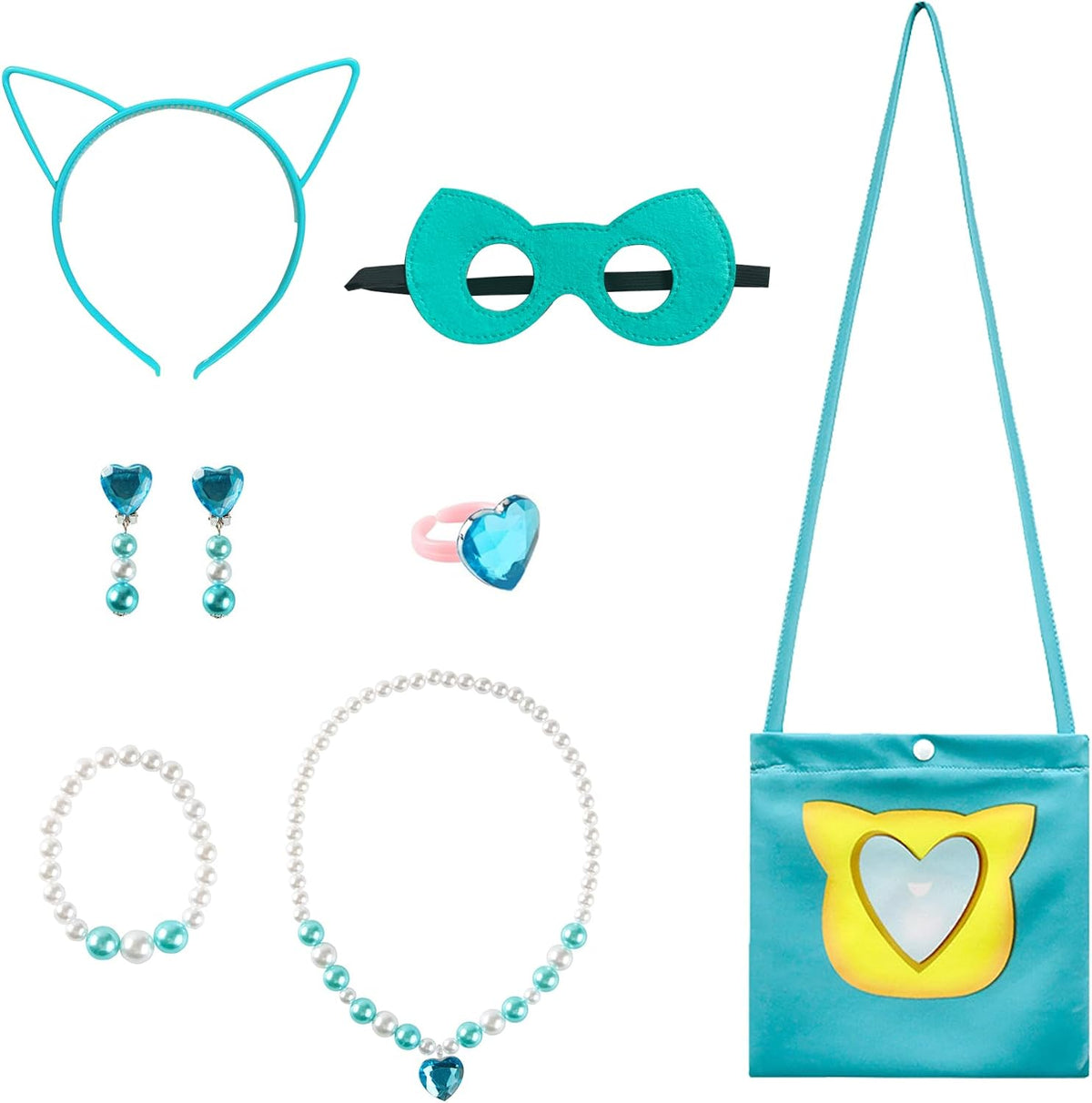 Girls Superhero Dress with Mesh Sleeves,Cat Eyes Mask and Cute Necklace for Halloween Birthday Party Outfits