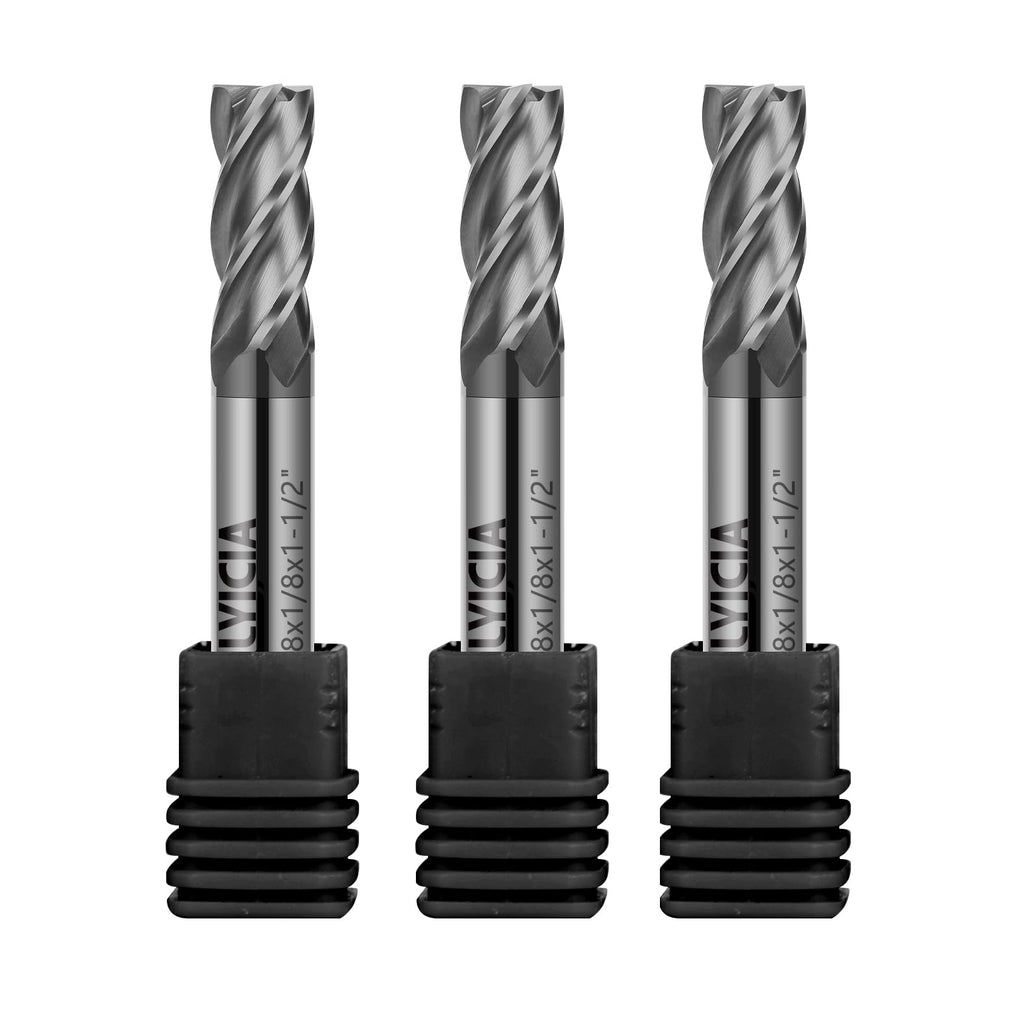 ALYICIA 3PCS 1/8" Carbide Square End Mills Set 4 Flute CNC Milling Bits