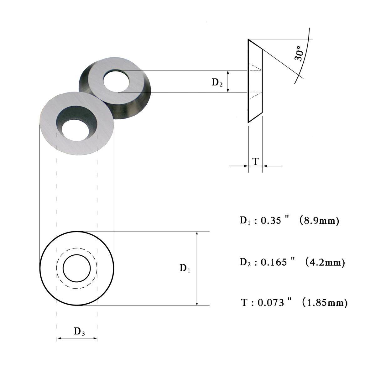 LU&MN 8.9mm Round Indexable Carbide Replacement Inserts, 1 PCS