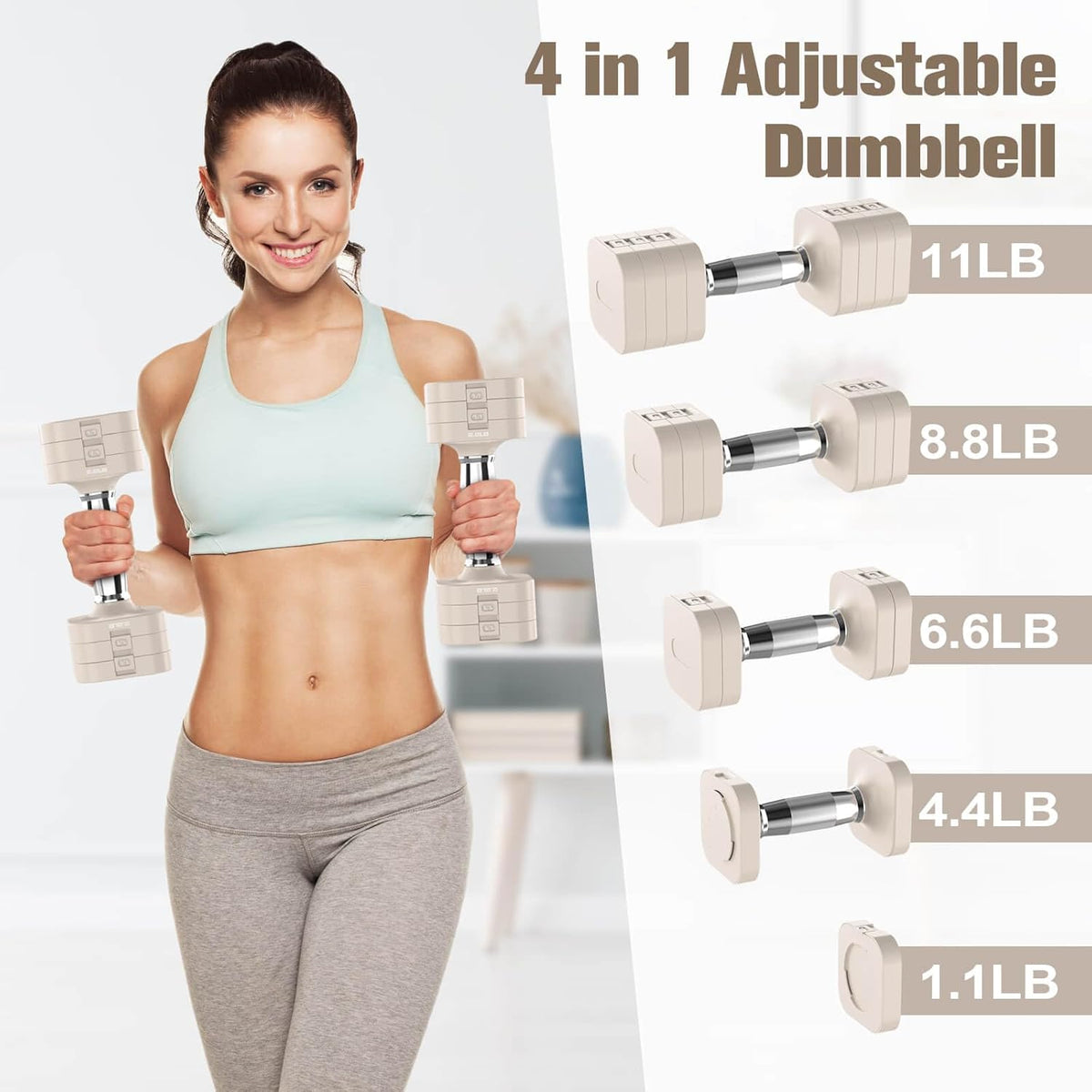 22LB 26.4LB 30.8LB Adjustable Dumbbells Set, Adjustable Weight Dumbbells with Multiple Levels, Hand Weights Sets for