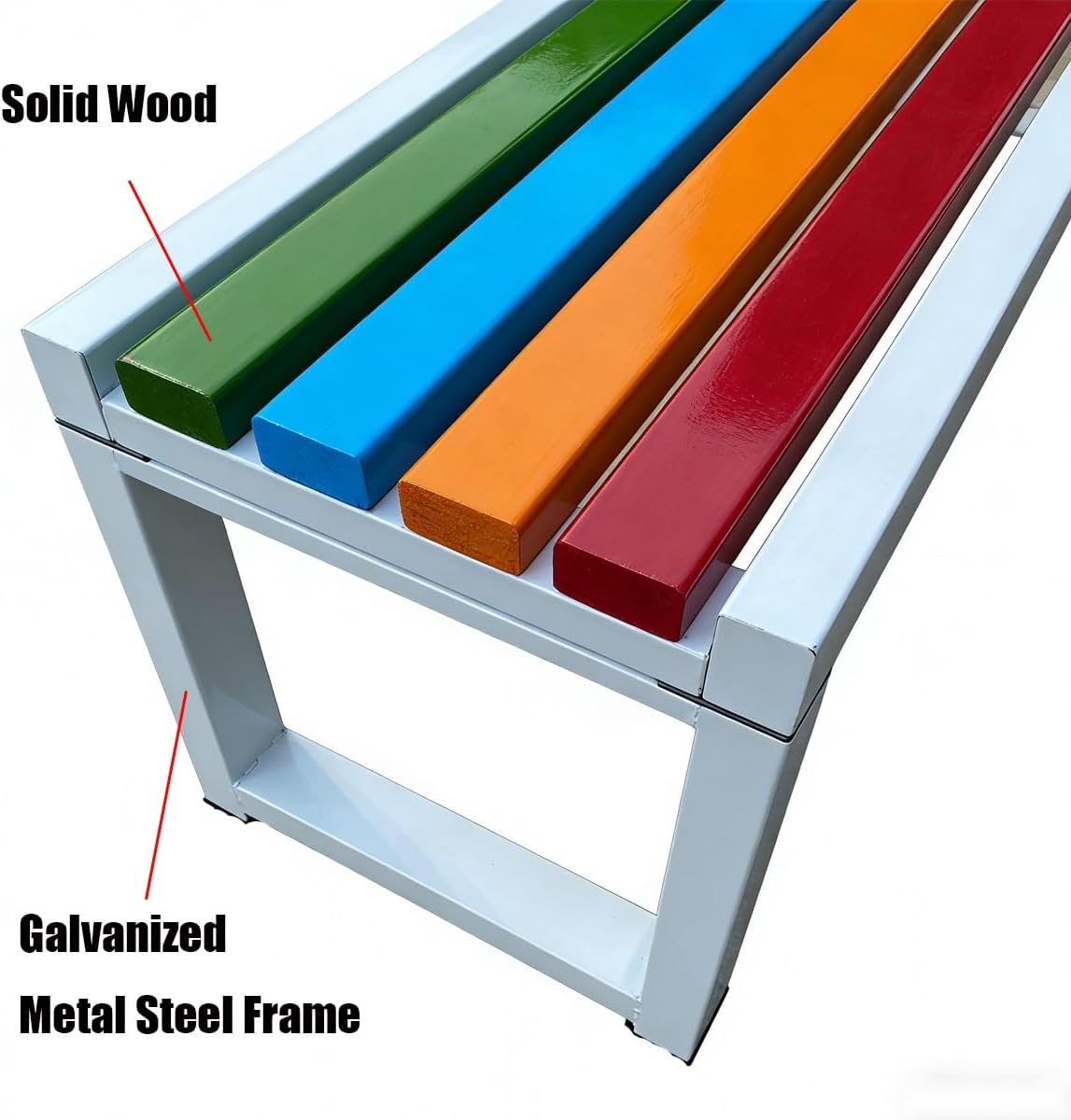 Outdoor Bench, Steel with Solid Wood Garden Park Benches 3.3ft 3.9ft 4.9ft 5.9ft Backless Patio Benches for Park