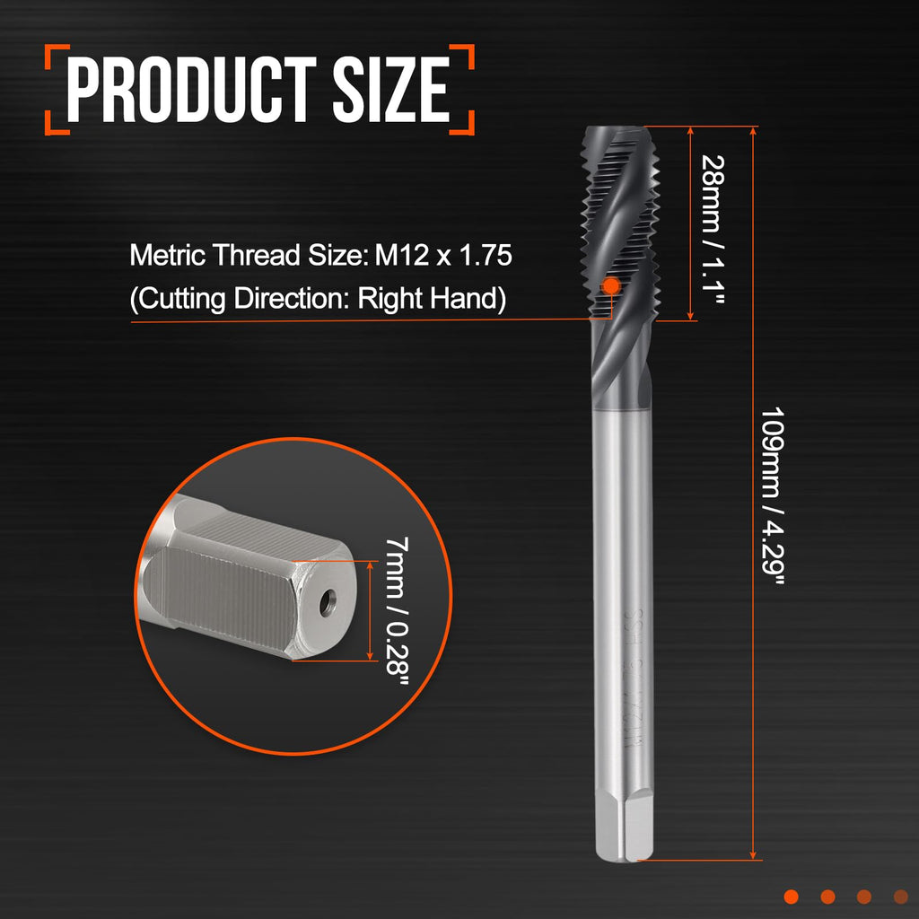Workkyma M12 x 1.75 Spiral Flute Thread Tap M2 High Speed Steel TICN