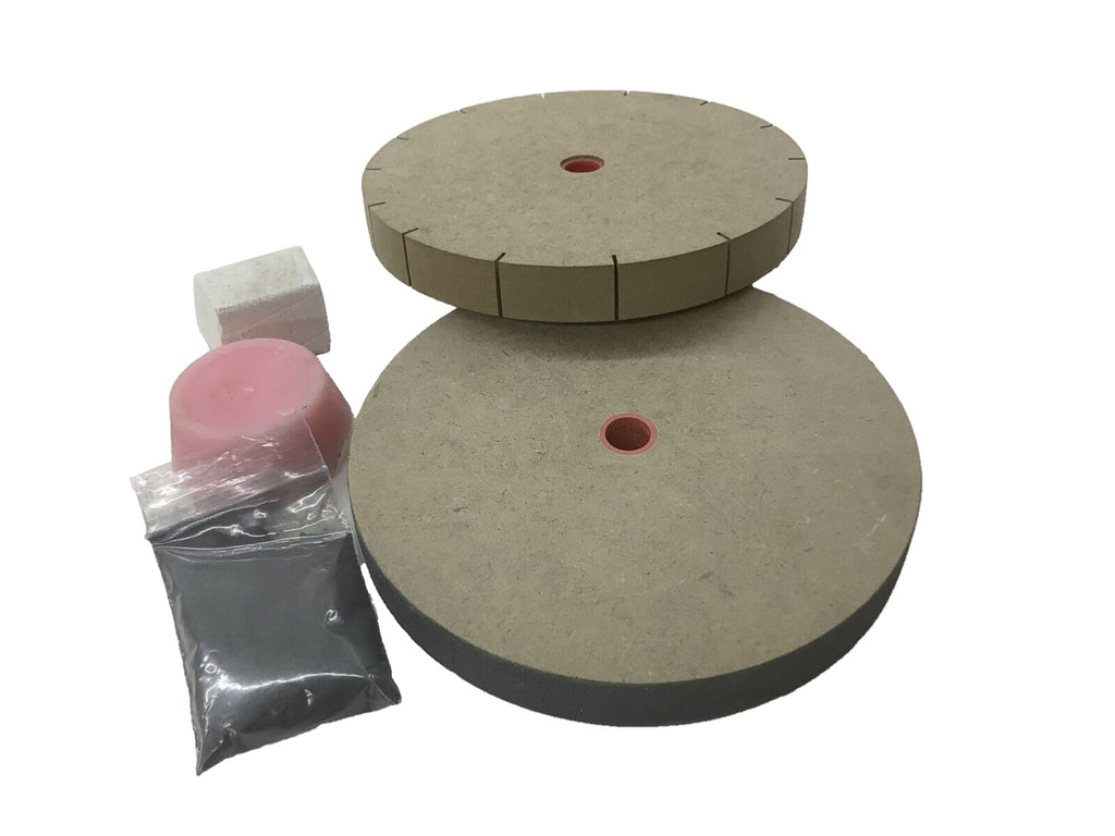 Keen Edge Knife Sharpening Wheel System – 6” Sharpening & Honing Wheels Kit for Bench Grinder – Includes Rouge, Lubricant & Abrasive Compound – Fits 1/2” or 5/8” Shafts (WKS600)