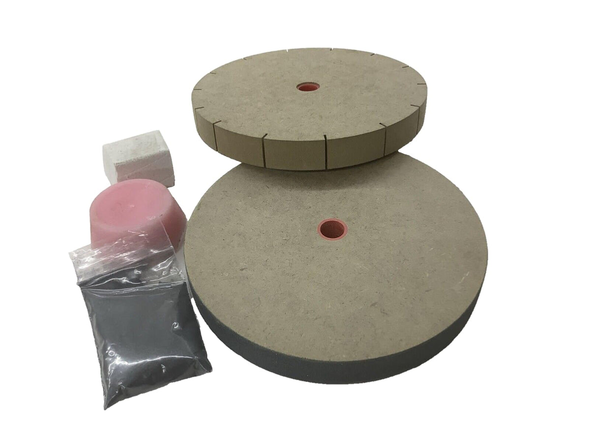 Keen Edge Knife Sharpening Wheel System – 6” Sharpening & Honing Wheels Kit for Bench Grinder – Includes Rouge, Lubricant & Abrasive Compound – Fits 1/2” or 5/8” Shafts (WKS600)