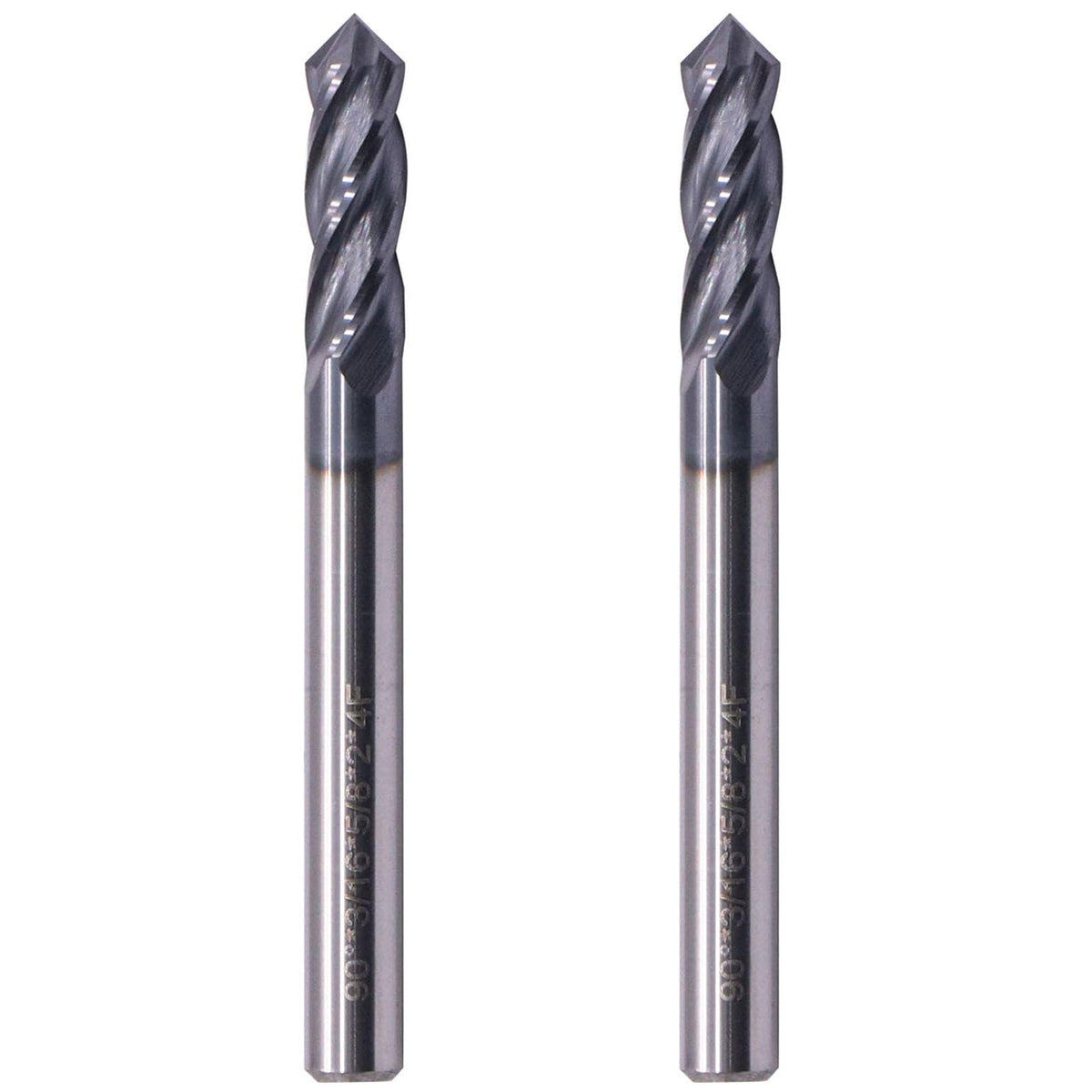 2Pcs 3/16" 4 Flute 90 Degree Solid Carbide Drill Mill - AlTiN Coated