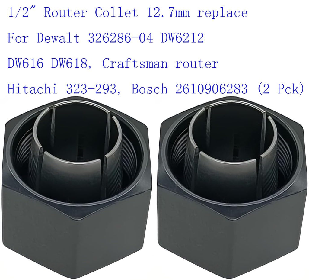 (2 Pck) 1/2" Router Collet 12.7mm For Dewalt 326286-04 DW6212 DW616 DW618