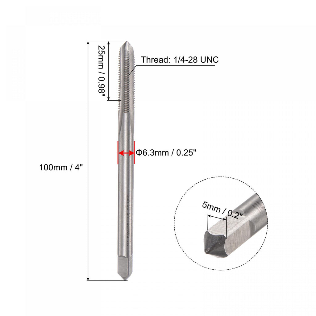 uxcell Thread Milling Taps, 1/4-28 UNF High Speed Steel (HSS) 3 Straight Flutes Machine Screw Thread Threading Tap, 4" Length (Extra Long)