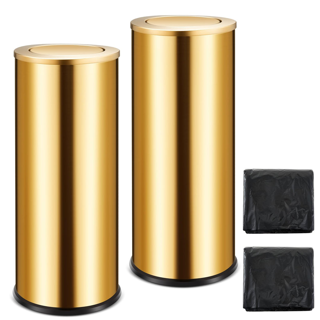 2 Pcs 30l/8gal Gold Flip Trash Can 200 Bags, Kitchen Garbage Bin