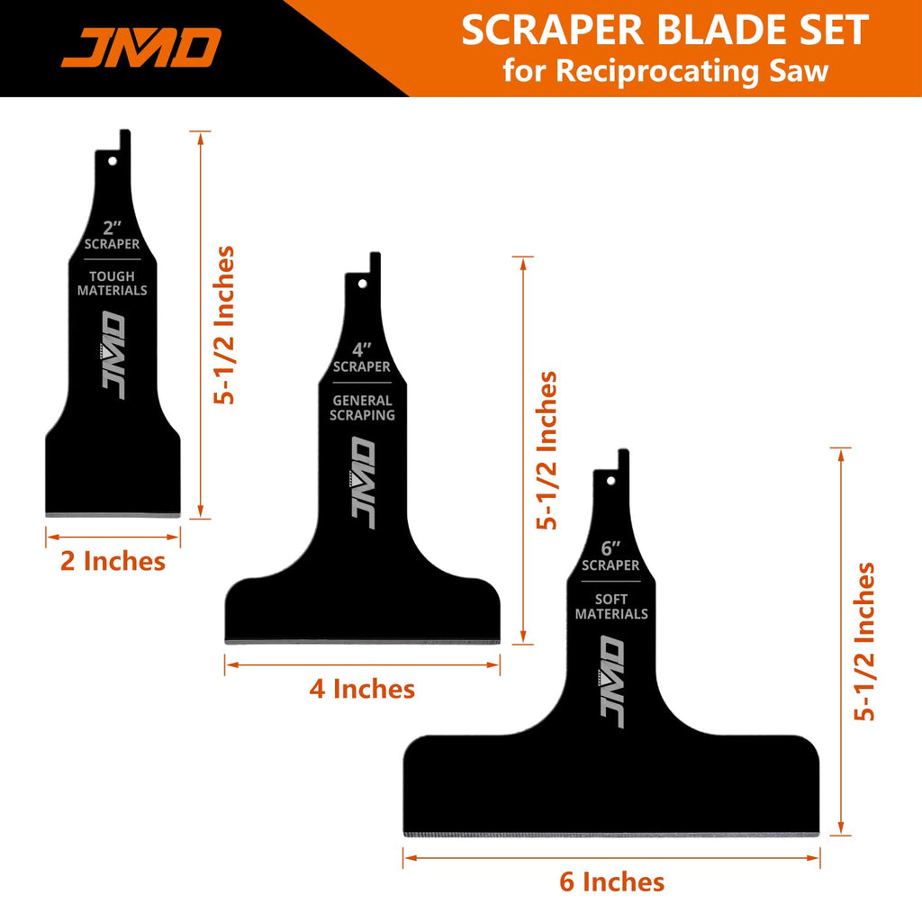 JMD 3-Piece Reciprocating Saw Scraper Blades Set, Scraping Tool Attachment