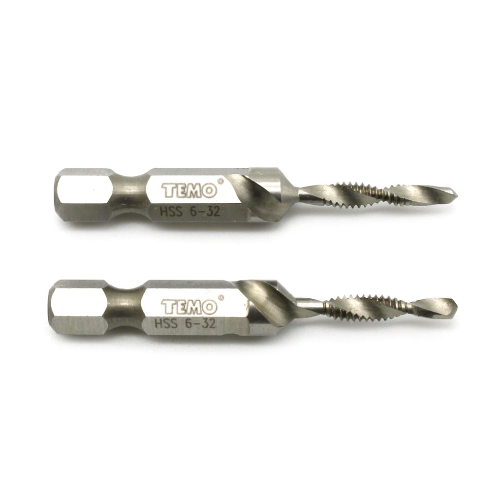 TEMO 2p M2 HSS 6-32 Combination Drill and Tap Deburr Countersink Hex Bit