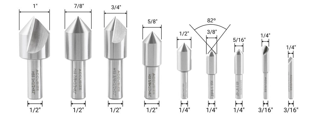 Accusize Industrial Tools 9 Pc Single Flute H.S.S. Countersink Set, 82 Degrees, Ground, 0245-1029