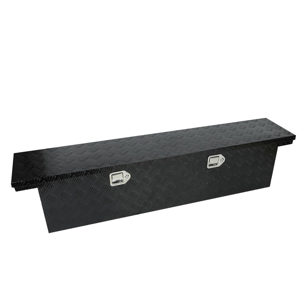 63" x 12" x 14" Deep Crossover Tool Box, Black Aluminum Low-Profile Truck Tool box with Dual Locks, Slim Pickup Truck
