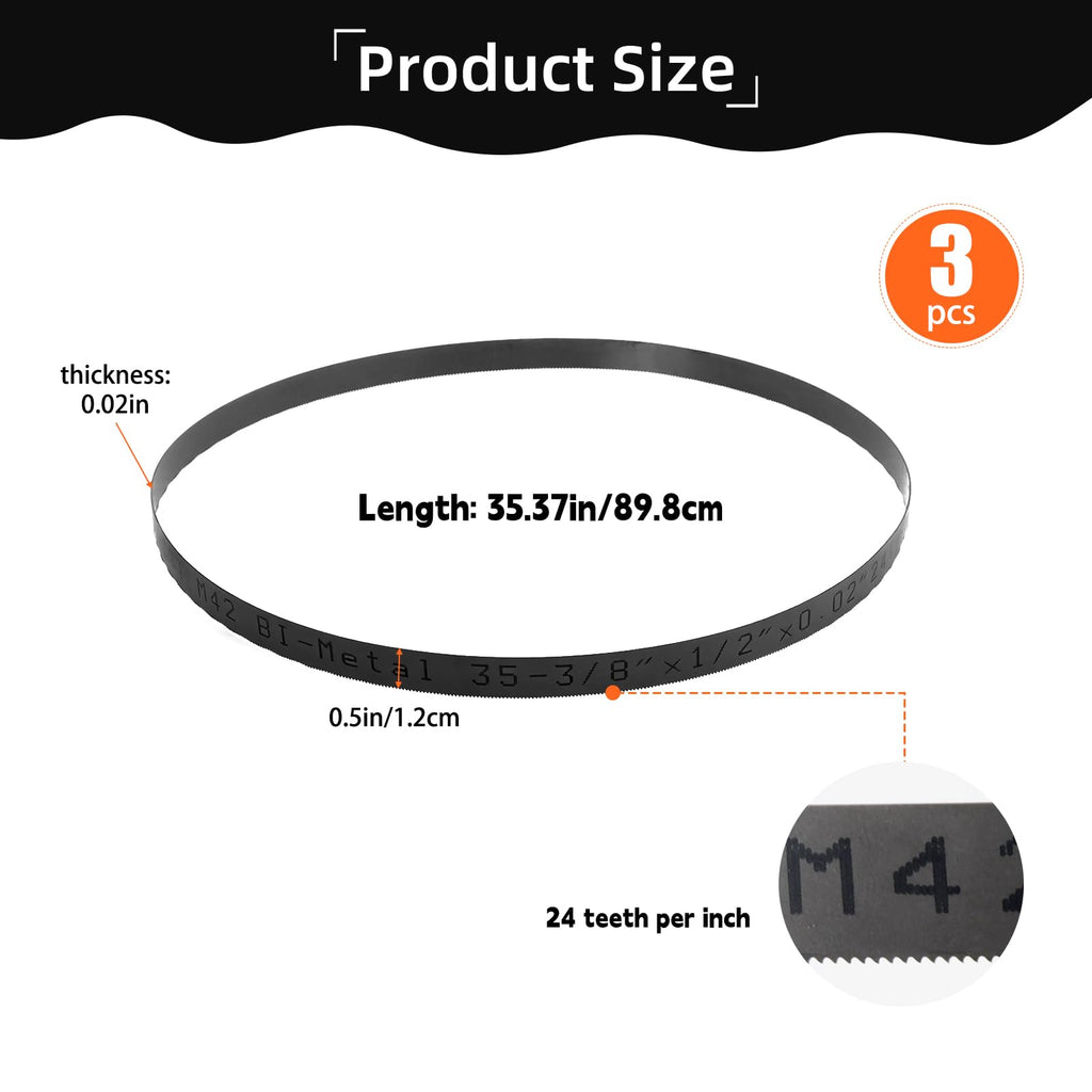 35-3/8 Inch Bandsaw Blade 24 TPI for Milwaukee 48-39-0539 Portable Band Saw Blade, 35-3/8" x 1/2" x .020" 24 TPI Compact Band Saw Blade, 3 Pack