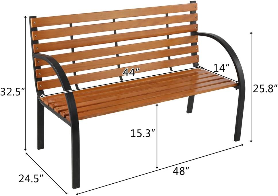 Outdoor Garden Bench Park Bench, Patio Bench Chair with Cast Iron & Hardwood Structure, Weather Proof Porch Outdoor