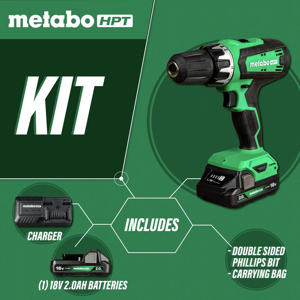 Metabo HPT 18V Cordless Drill Driver Kit Keyless Chuck, DS18DFX