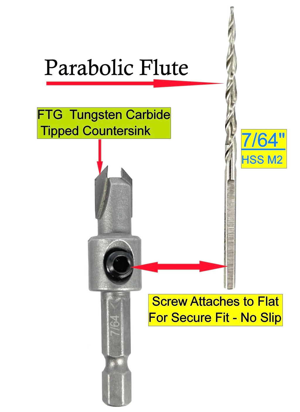 FTG USA 3 Pk #4 (7/64") HSS M2 Tapered Replacement Bits for TCT Countersink