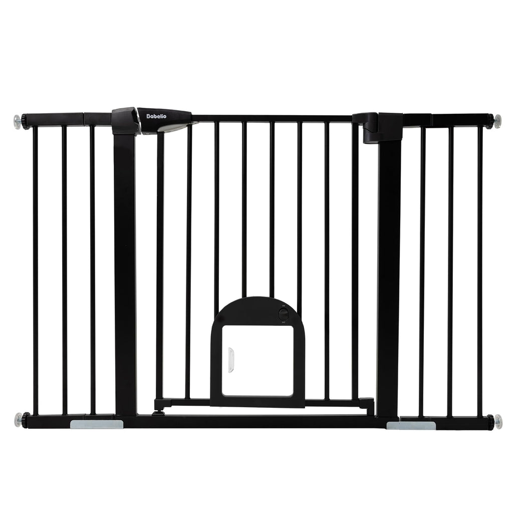29-48" Extra-Wide Adjustable Hardware/Pressure-Mounted Pet & Child Safety Gate with Small Cat Door & Auto-Close Walk-Through Gate for Stairs, Hallways & Wide Doorways