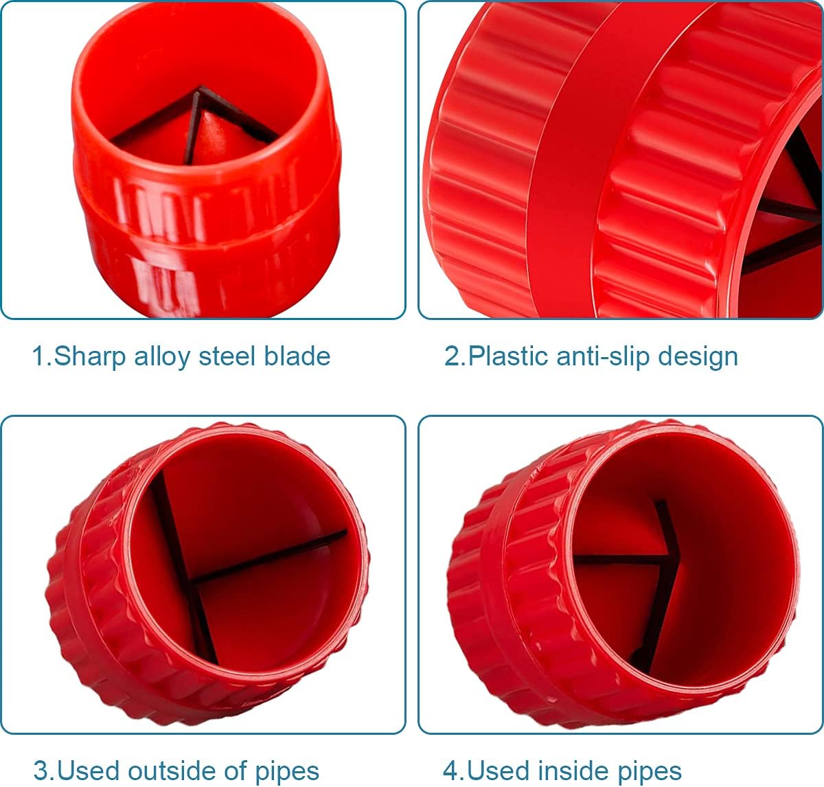 Pipe & Tube Deburring Reamer, Inner-Outer Chamfer Tool, Red | 2-Pack, for PVC/PPR/Copper/Brass/Aluminum, 3/16" to