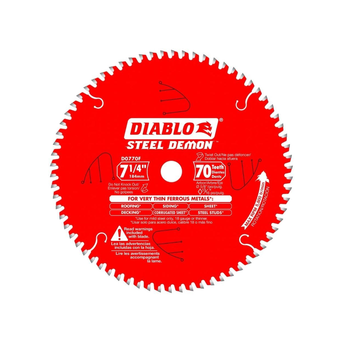 Diablo Steel Demon Carbide Saw Blade for Thin Metal - 7-1/4-Inch x 70-Teeth