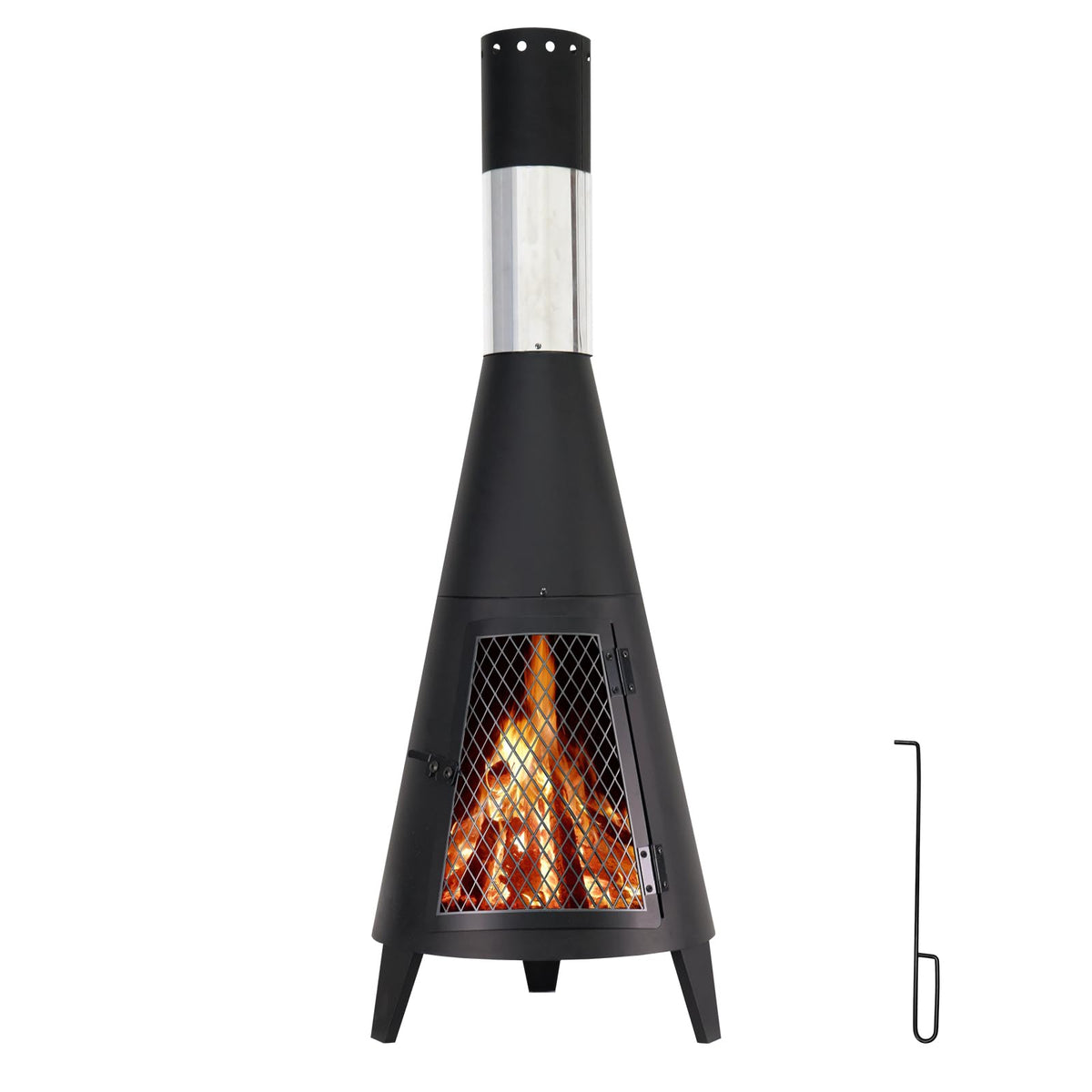 43inch Tall Chiminea Outdoor Fireplace with Fire Poker for Wood Burning