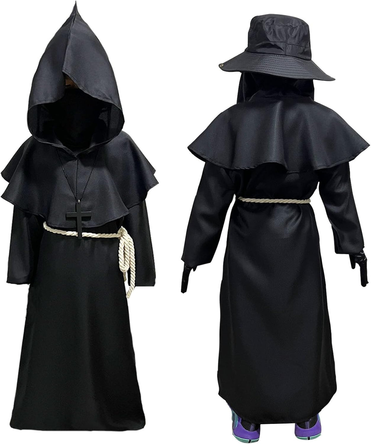 Plague Doctor Costume Kids Scary Halloween Costumes Outfits 130 | Halloween Mask Hat Cane Robe Hood Goves