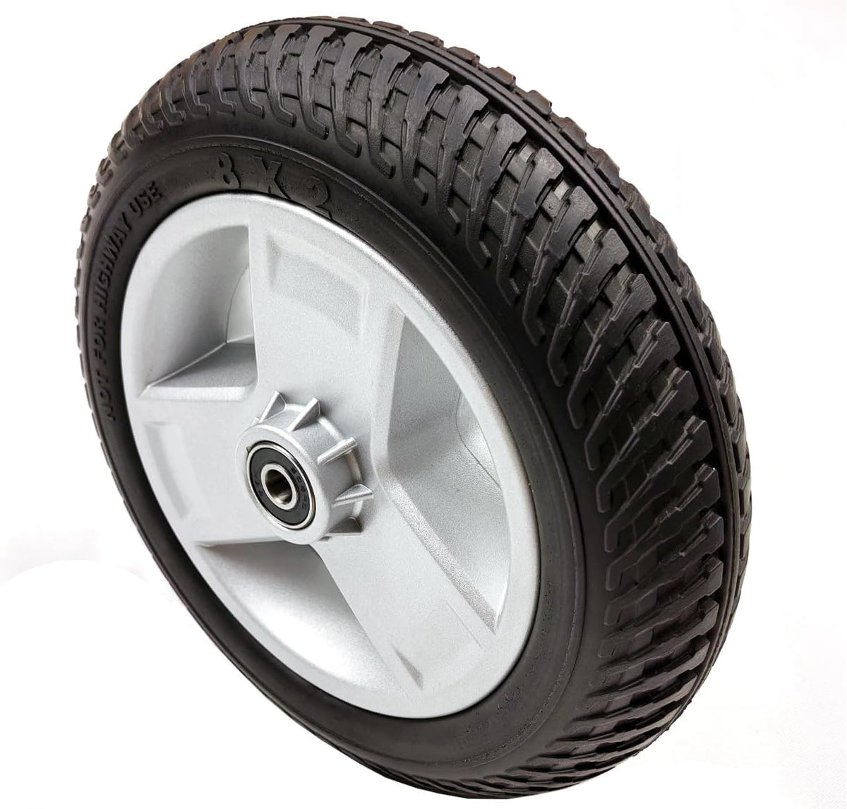 Mobility scooter replacement wheel,8"x2" (200x50) Flat-Free Front Wheel Tri-Spoke Rim for Go-Go & Pride 3-Wheel Travel Mobility Scooters (WHLASMB1872),W/bearing,Silver+Black,1Ea