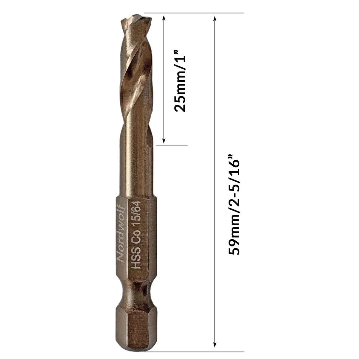 NordWolf 15/64" M35 Cobalt Stubby Drill Bit for Stainless Steel & Hard Metals, with 1/4" Hex Shank for Quick Chucks & Impact Drivers