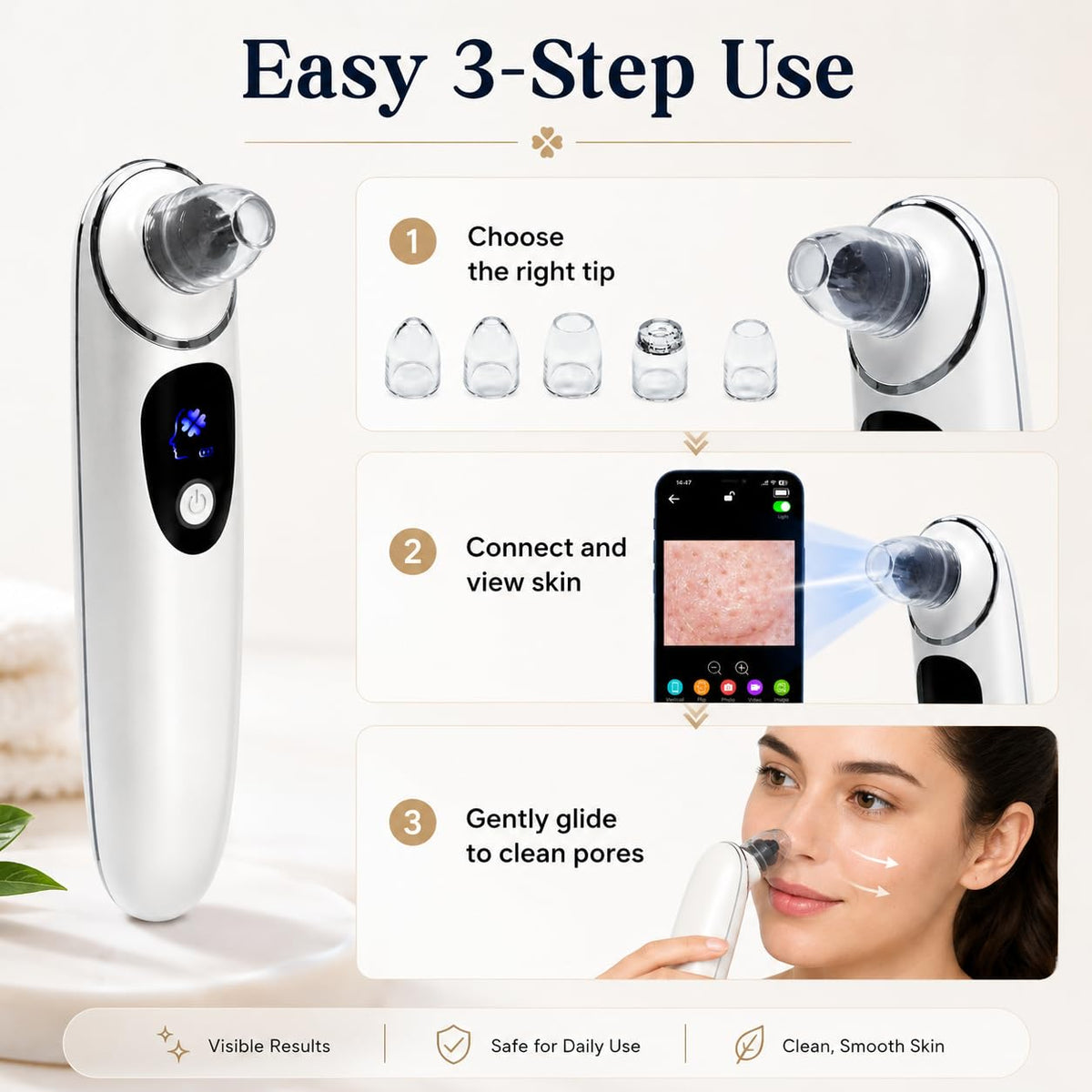 2026 Blackhead Remover with Camera, Pore Vacuum Cleaner with USB-White