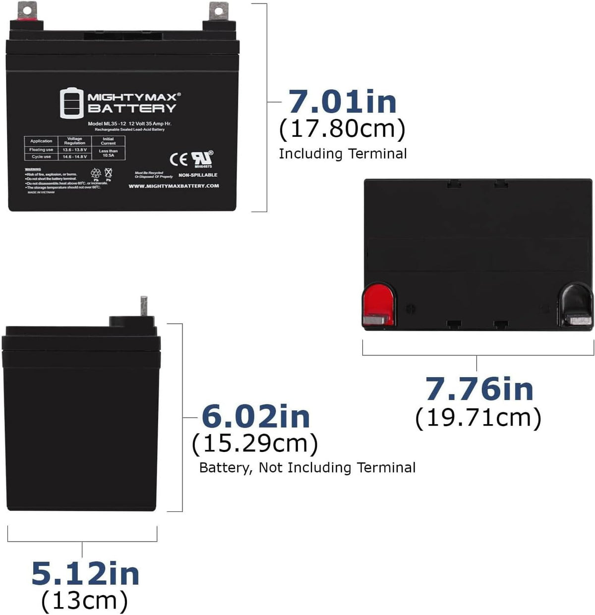 Mighty Max Battery ML35-12 - 12V 35AH Battery for Pride Jazzy Select Electric Wheelchair - 2 Pack