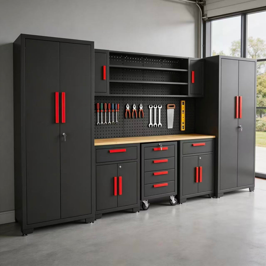 Garage Storage Cabinets System, 8-Pcs Workshop Cabinet Set in Black