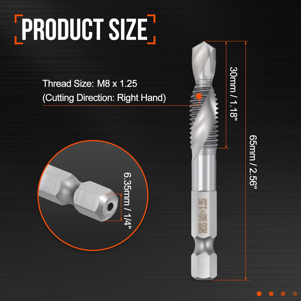 Workkyma M8x1.25 Combination Tap Drill Bit M2 High Speed Steel Polished