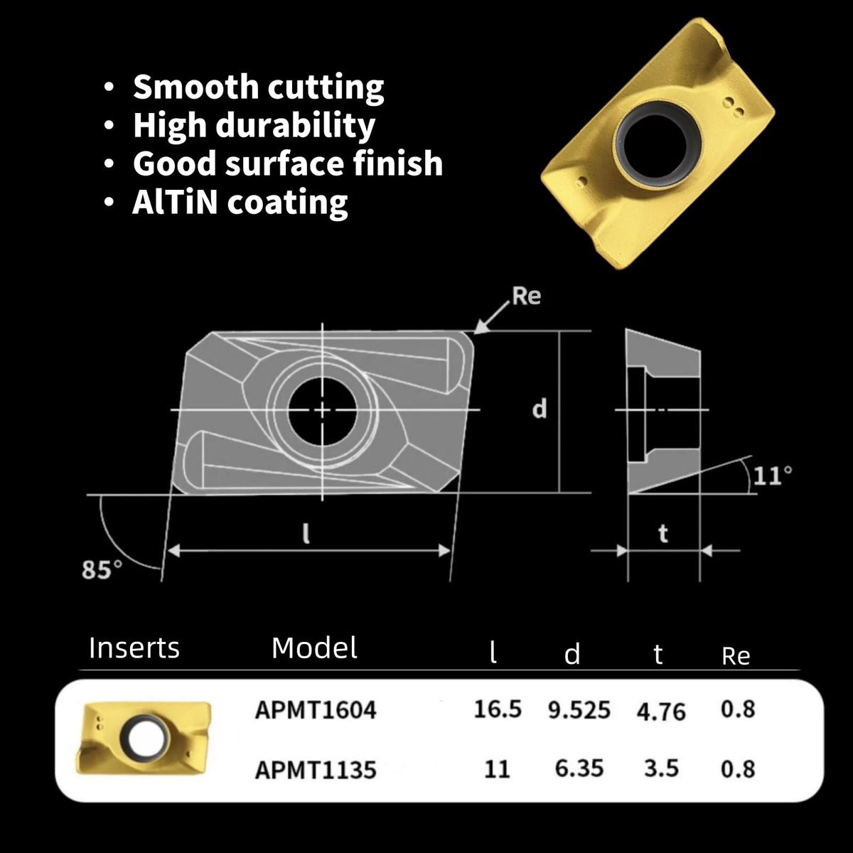 SATPISTOUL APMT1604PDER Carbide Inserts for CNC Lathe Milling & Turning Tools, 40pcs Replacement Inserts, Multilayer Coated for Hard Steel Processing (40PCS APMT1604)